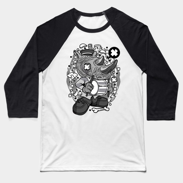 Rhino Drum Illustration Baseball T-Shirt by Mako Design 